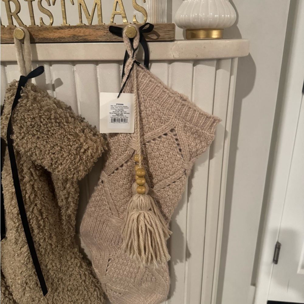Sweater Knit Christmas Stocking with Beaded Tassel Oatmeal -  Magnolia - Picture 5 of 5